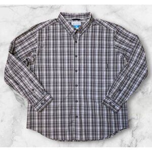 Columbia Shirt Mens Size‎ XL Long Sleeve Cotton Plaid Grays Pocket Casual EUC